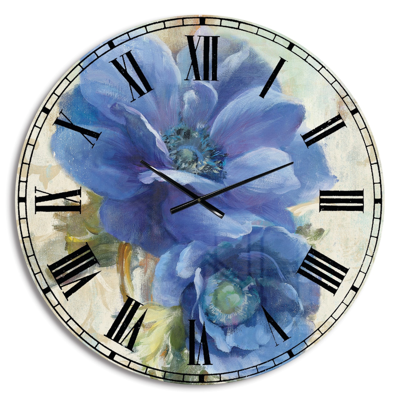 Designart Blue Handpainted Anemone Flower Wall Clock